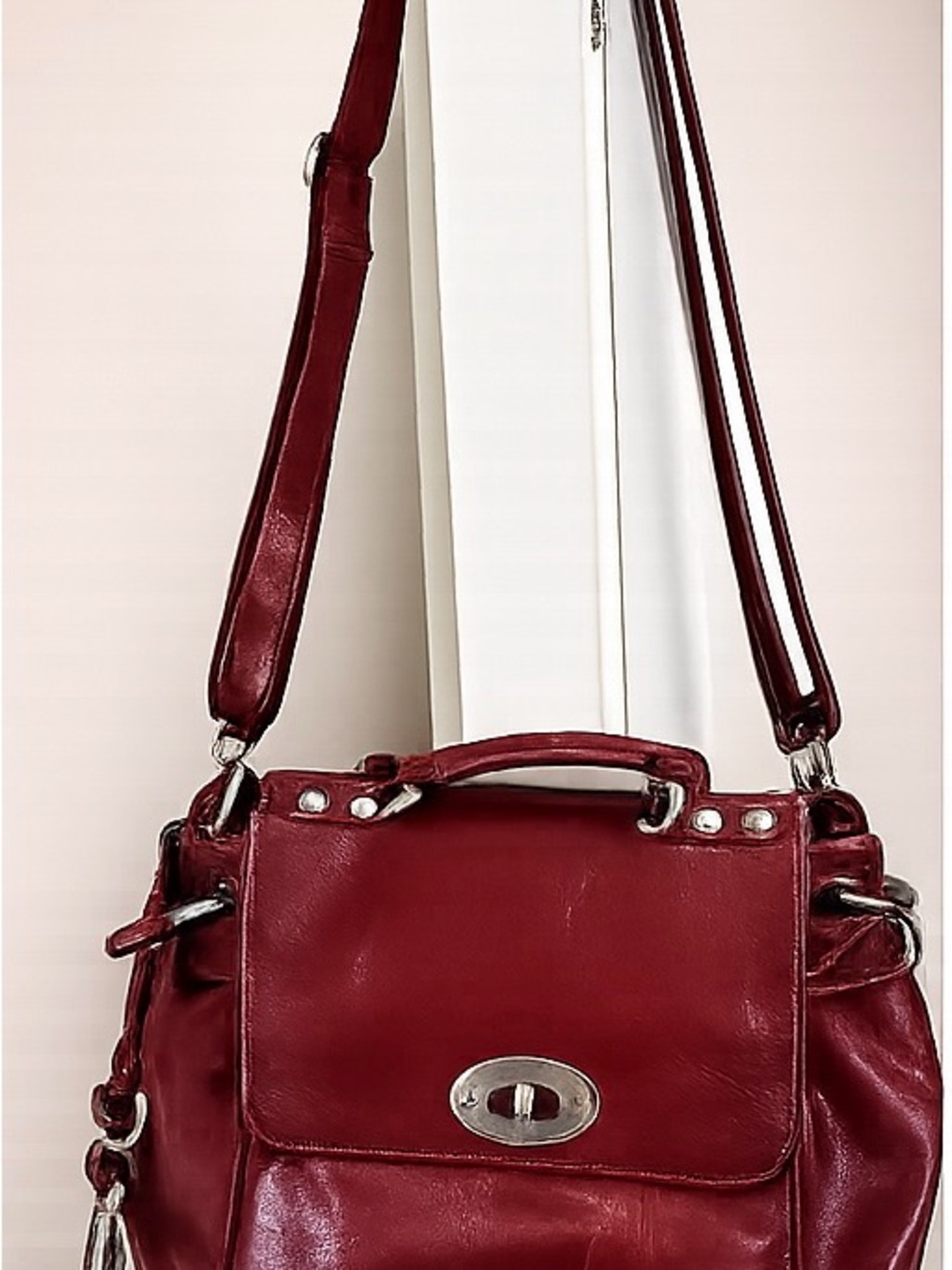 Fossil Red Leather Satchel Shoulder Bag | Genuine Leather